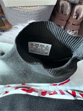 Balenciaga Black Knit Sock Sneaker with Red and White Graphic Sole